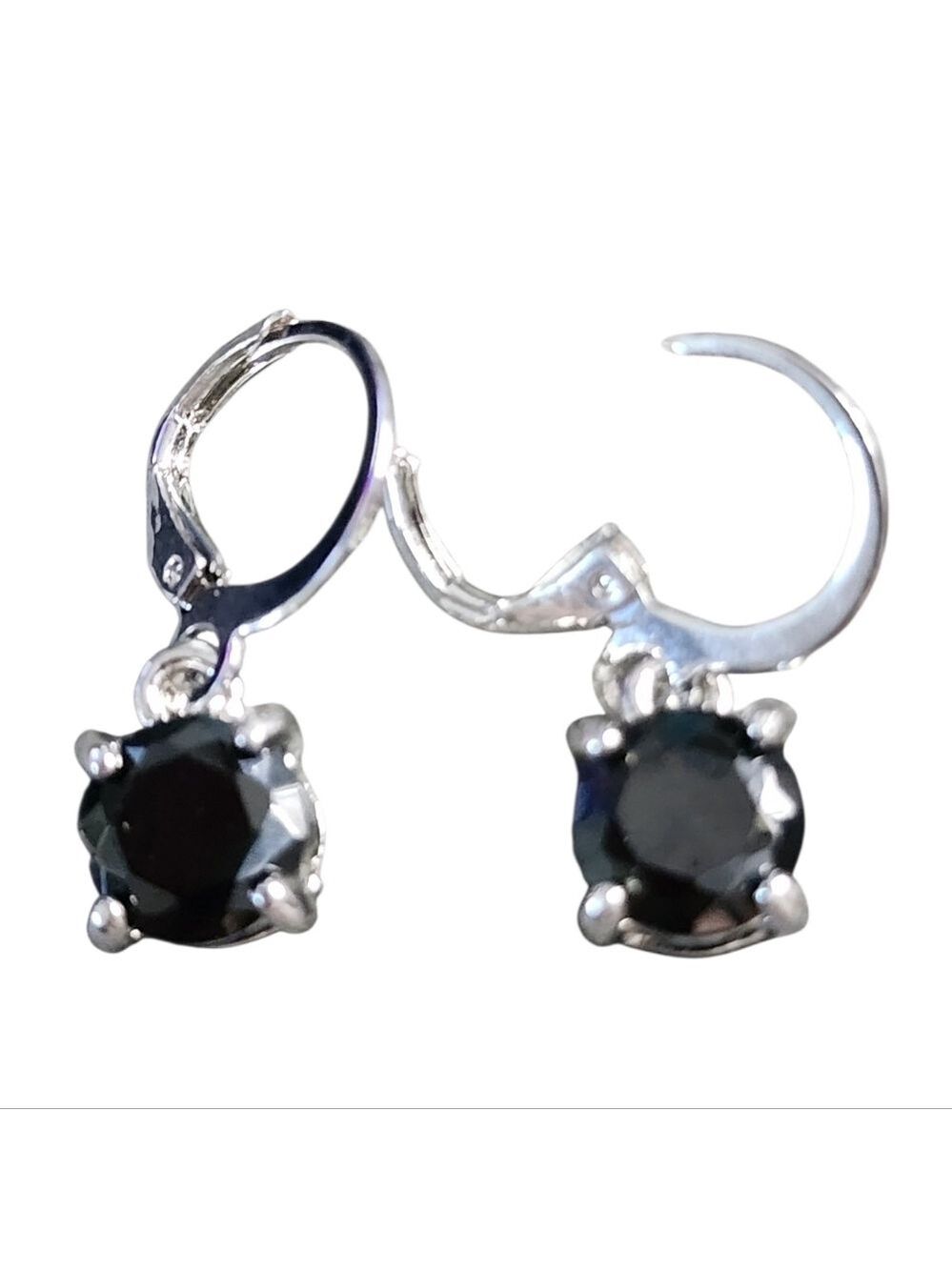 8mm Black Crystal Silvertone Earrings